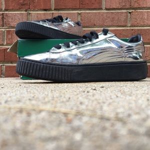 Metallic Silver Basket Platform Puma Sneakers